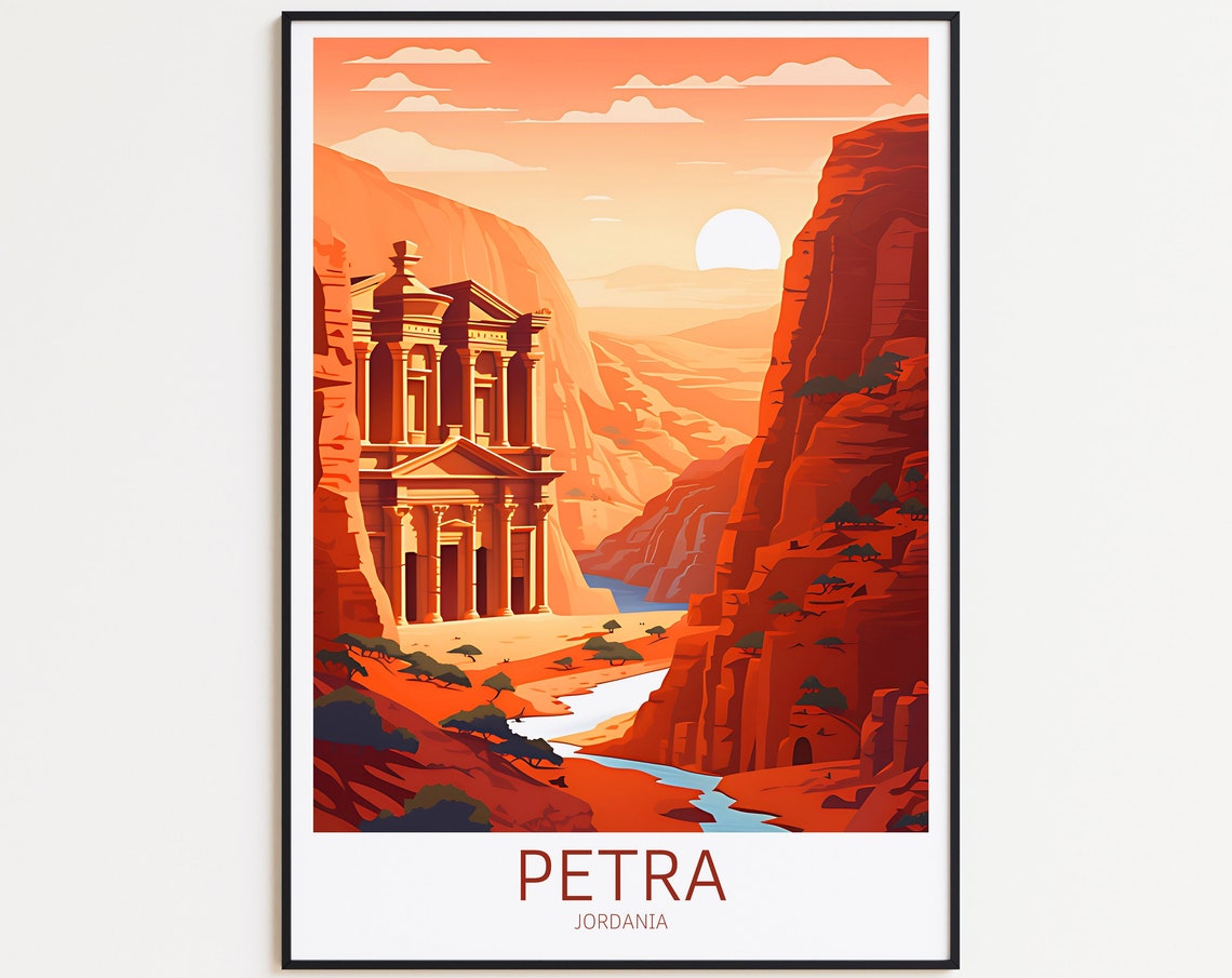Petra Jordan Desert Treasury Ancient Red Rock Canyon Sunset Poster