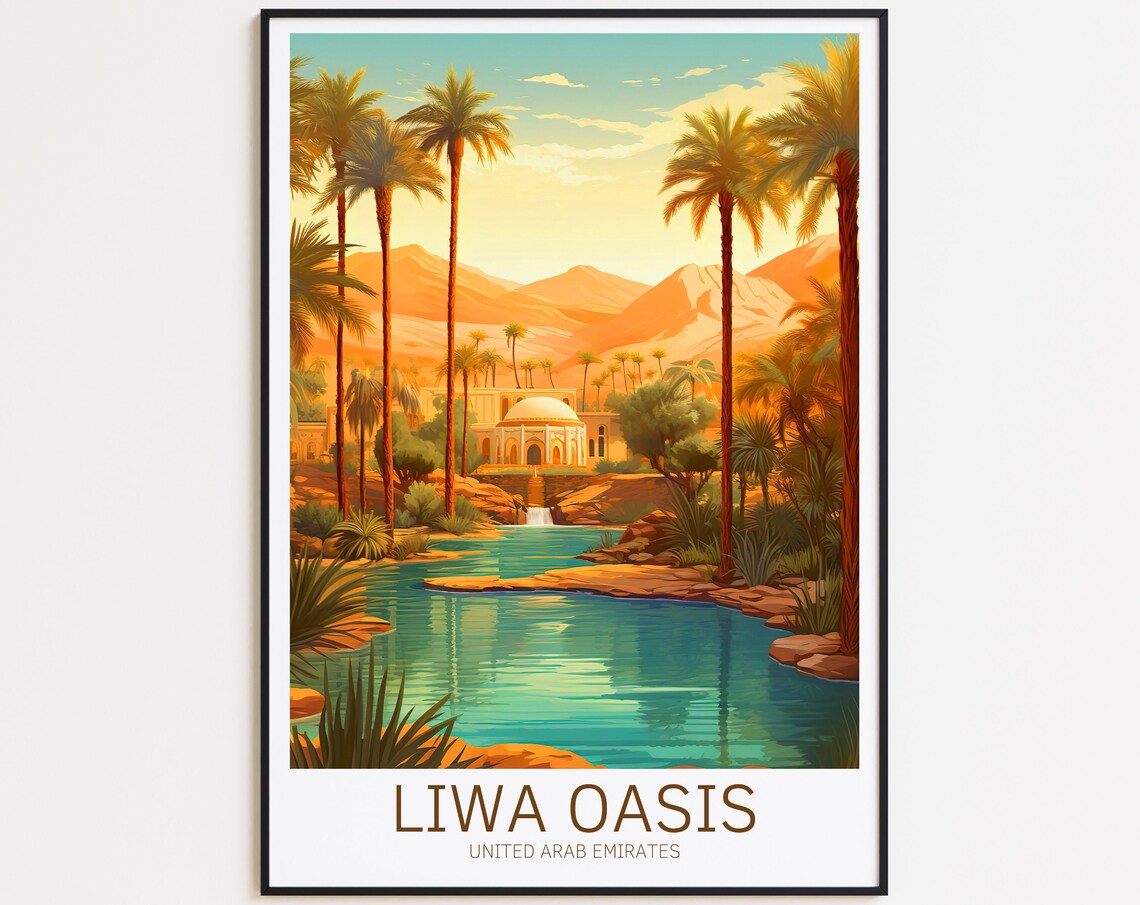 Liwa Oasis United Arab Emirates Palm Oasis Desert Travel Art Poster
