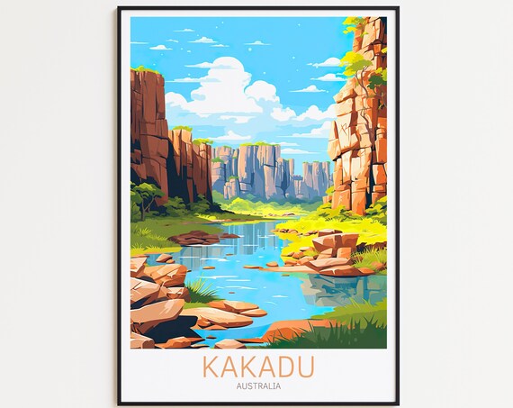 Kakadu Australia Red Rock Gorge River Canyon Art Travel Poster