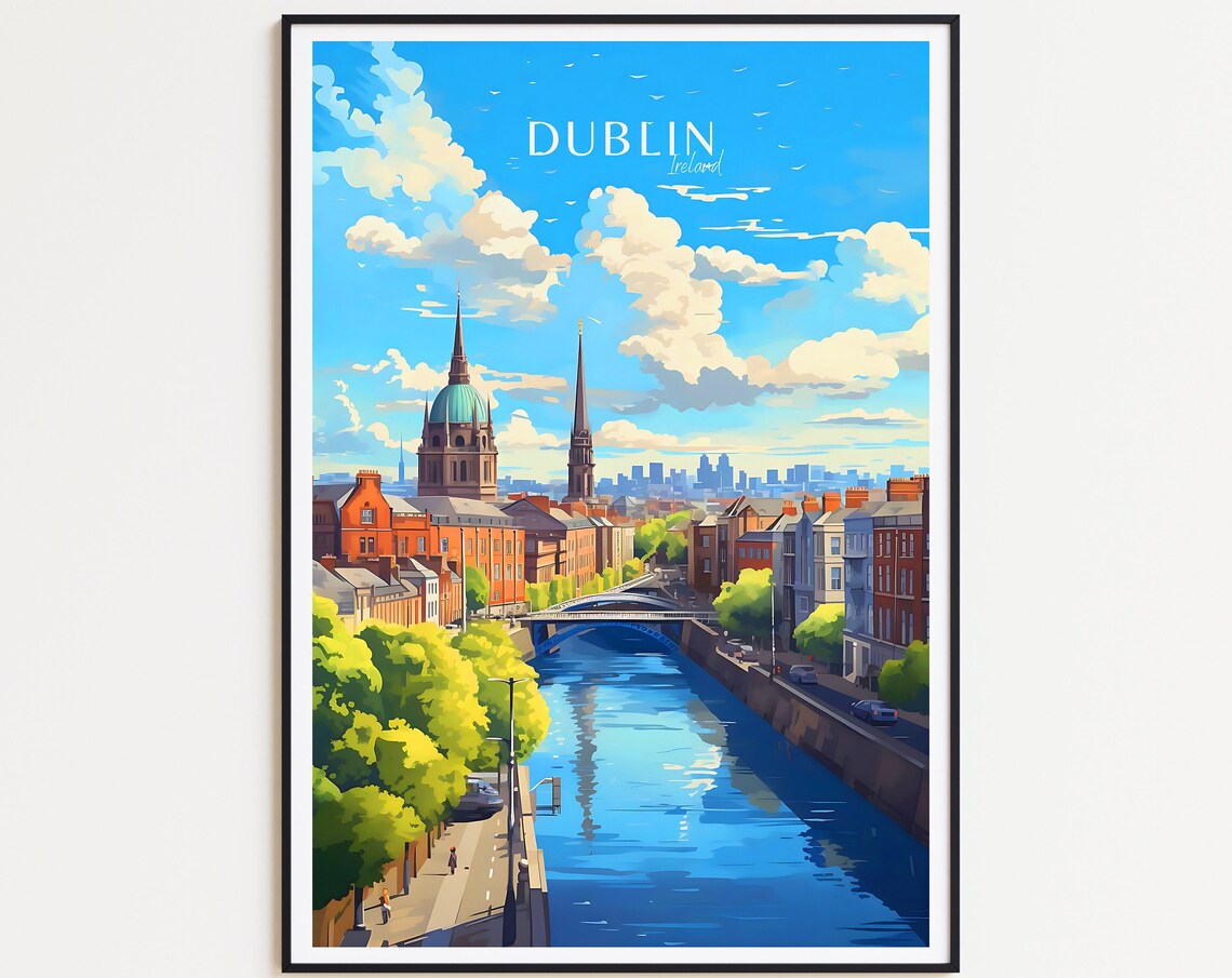 Dublin Vintage Travel Poster, Ireland Travel Art Print