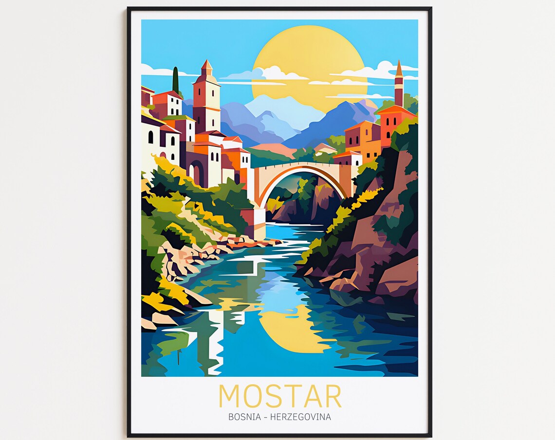 Mostar Travel Poster Bosnia Poster Mostar Vintage Poster Travel Poster Mostar Retro Poster Mostar Travel Gift Wall Art Print