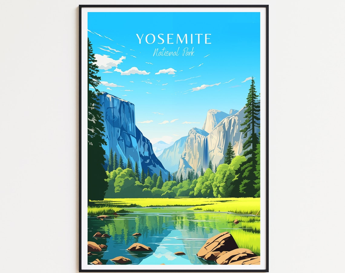 Yosemite National Park Valley Waterfall Scenic Landscape Travel Poster