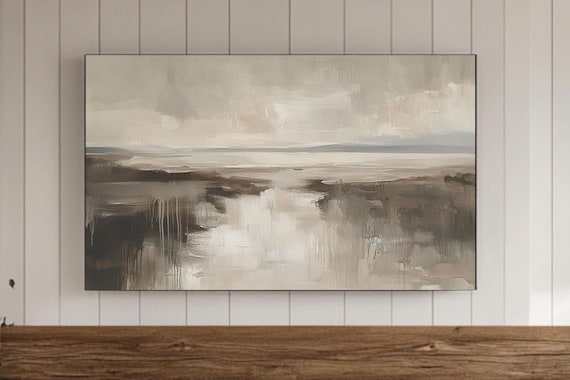 Taupe Abstract Painting With Soft Water Reflection Neutral Art Print