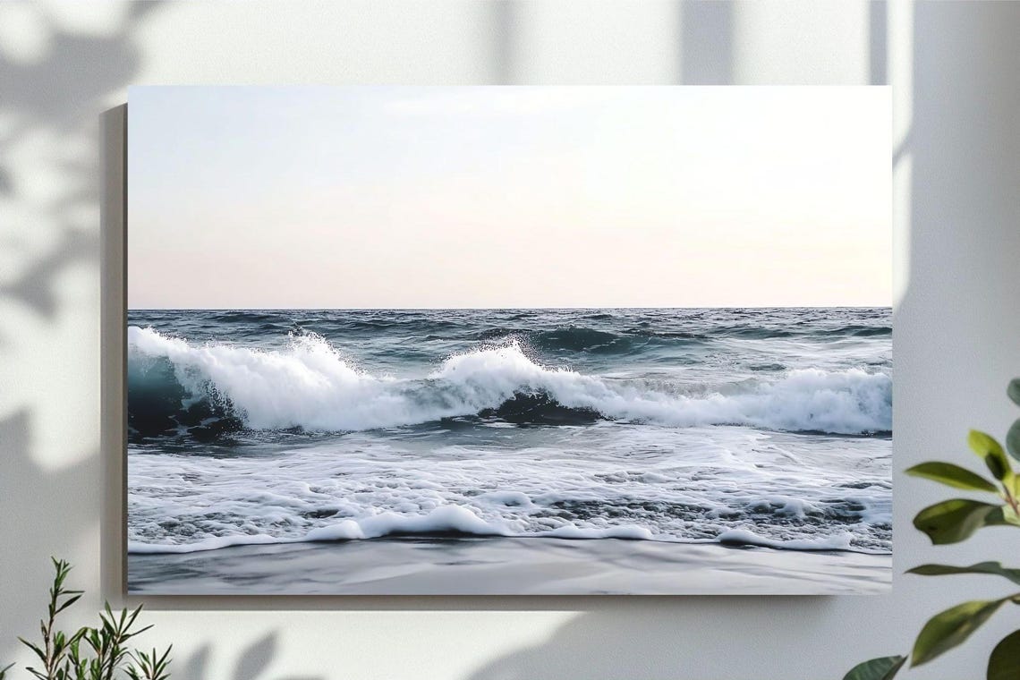 Towering Ocean Wave Crashing on Deep Blue Sea at Dusk Poster
