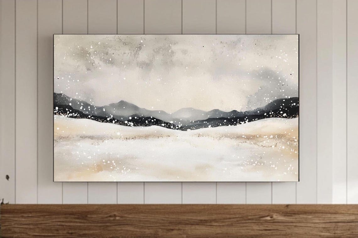 Black Mountain Silhouette Band Over Snowy Winter Field Poster