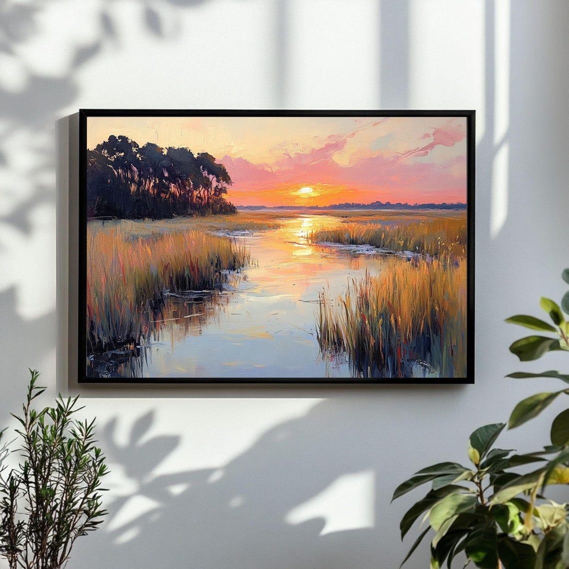Golden Sunset Marsh Creek Impressionist Landscape Painting Poster