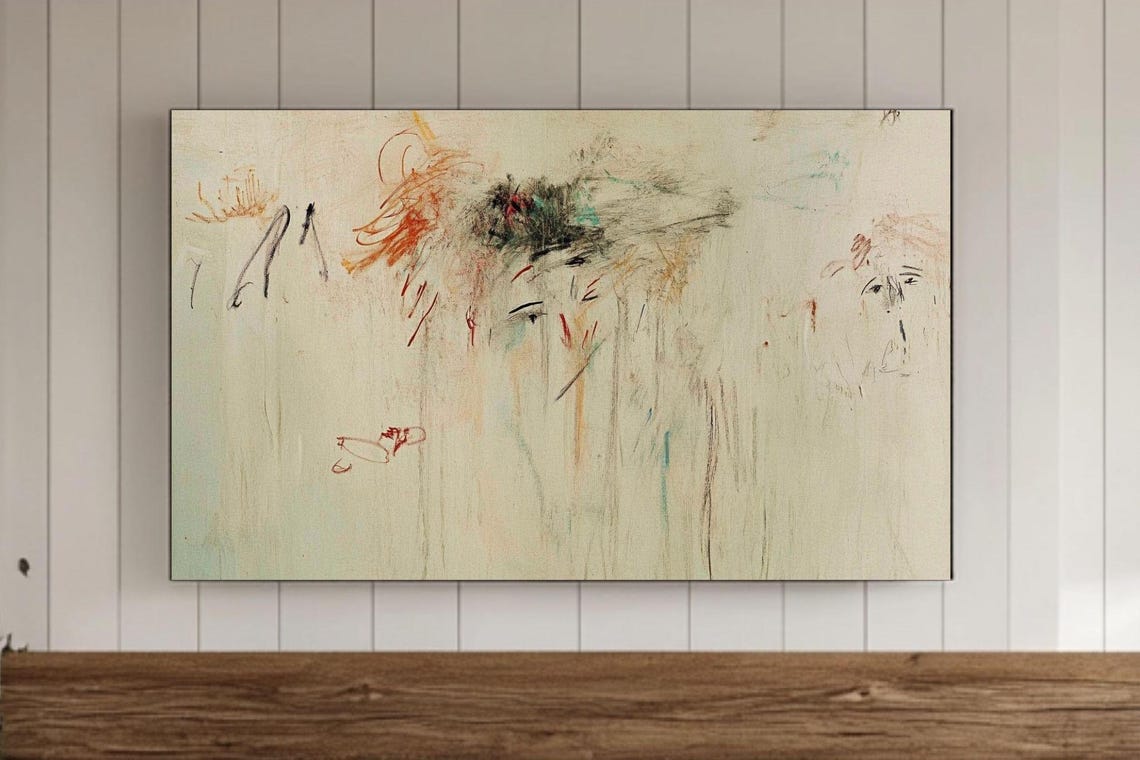 Sage Green Minimalist Abstract Scribble Line Modern Art Print