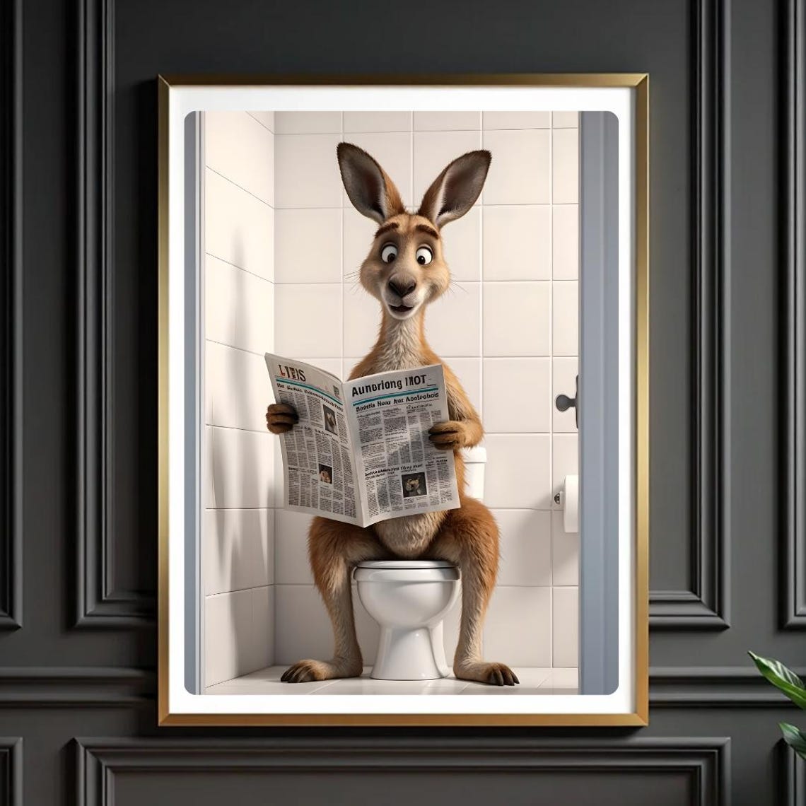 Funny Kangaroo Bathroom Print Quirky Animal Wall Art