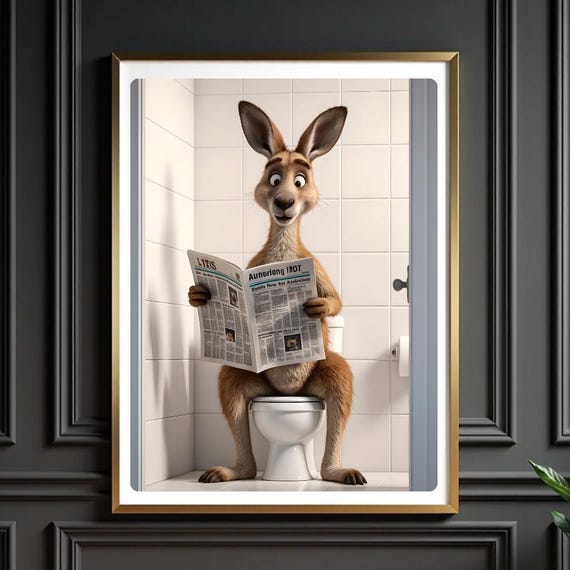 Funny Kangaroo Bathroom Print Quirky Animal Wall Art