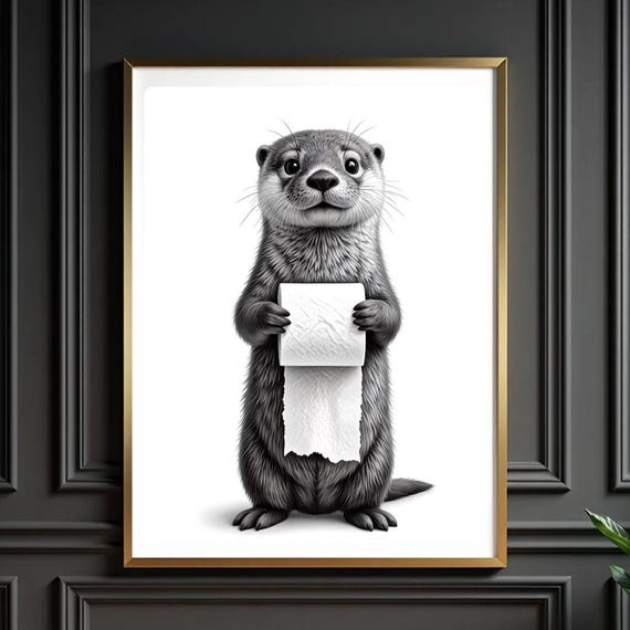 Funny Otter Bathroom Poster Black And White Animal Art