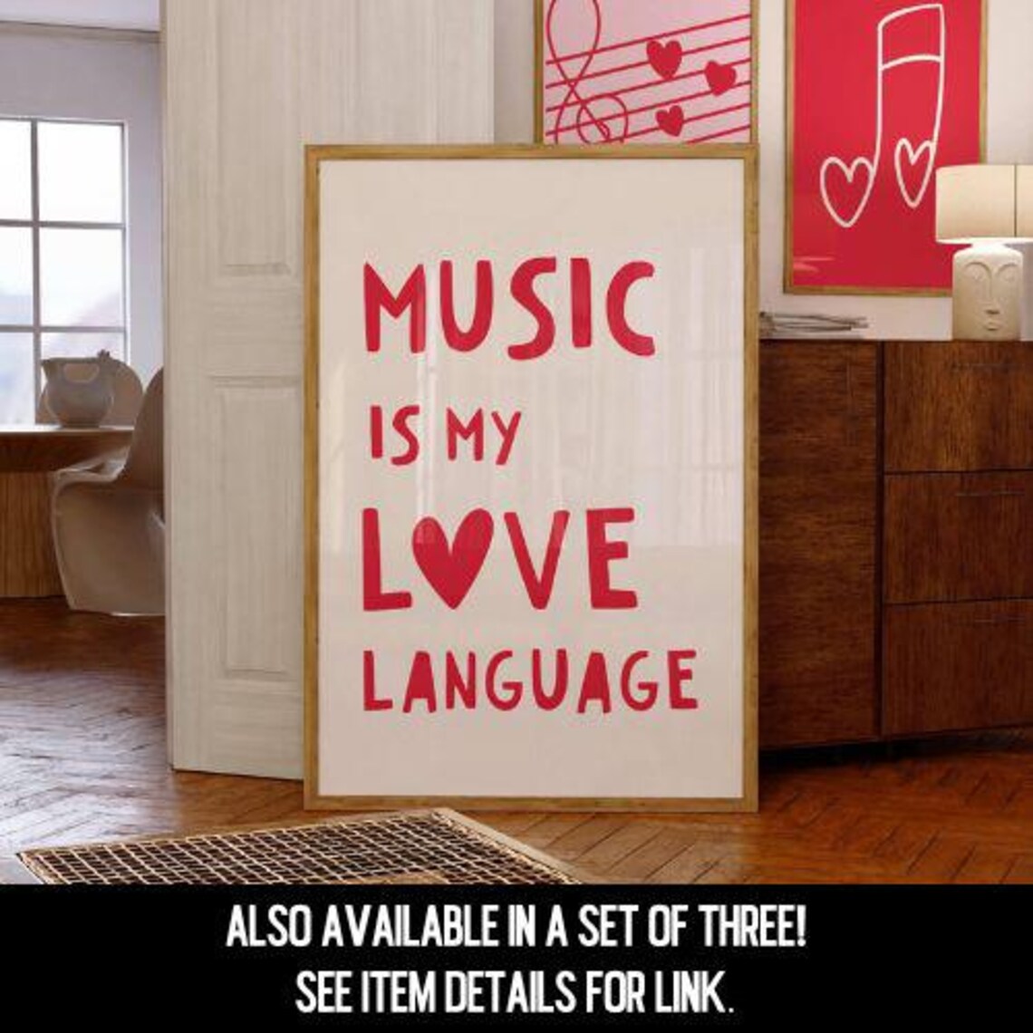 Music Is My Love Language Red Heart Typography Quote Art Poster Gift - Image 4