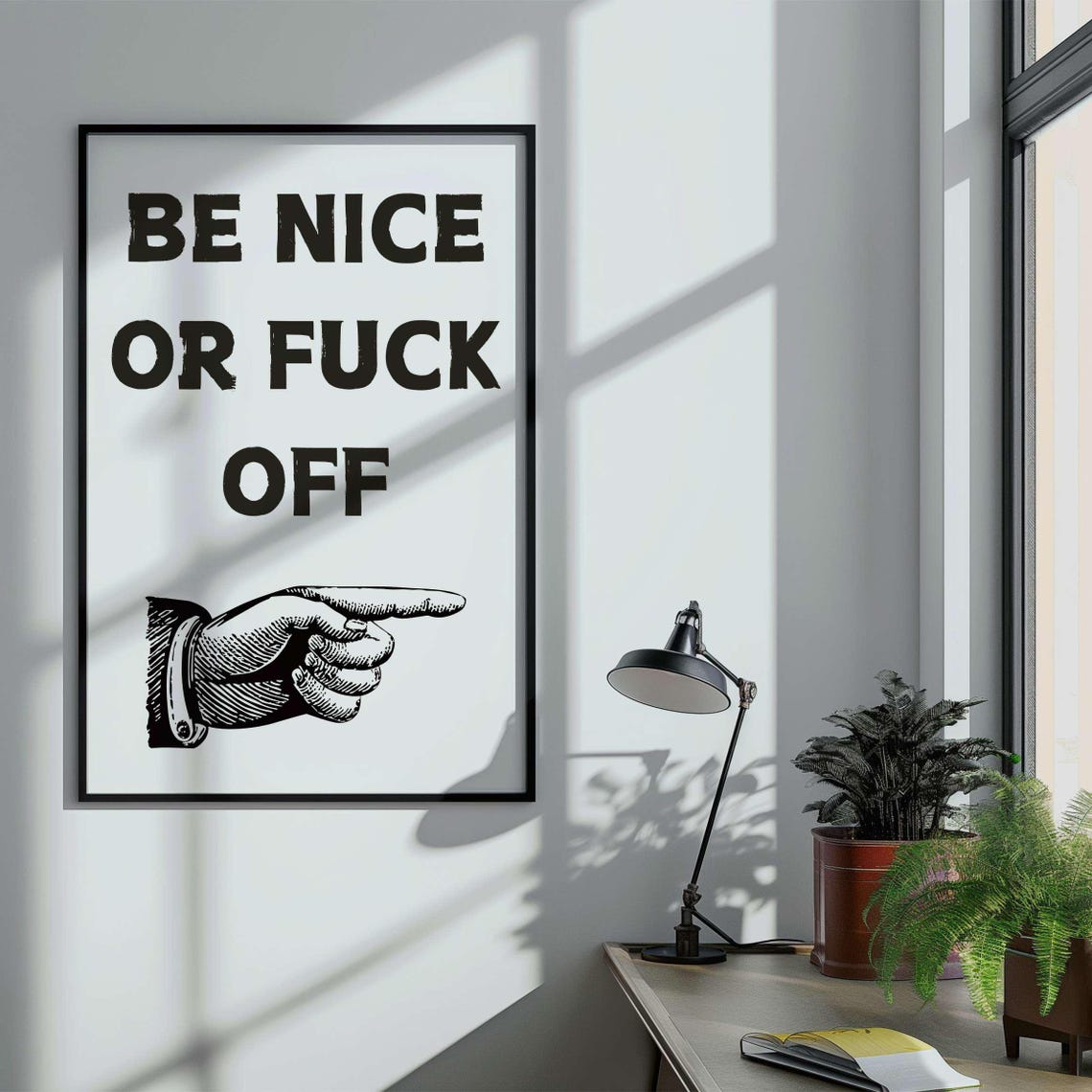 Be Nice Or Fuck Off Pointing Hand Vintage Funny Green Poster - Image 2