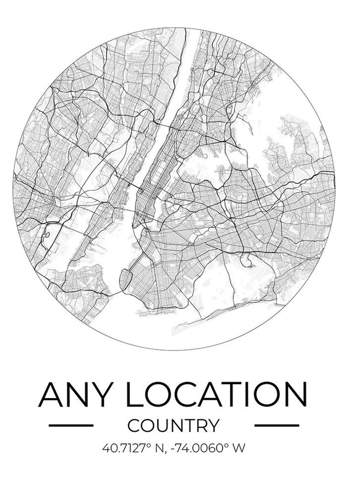 Any Location Custom Round City Street Map Personalized Gift Poster - Image 4
