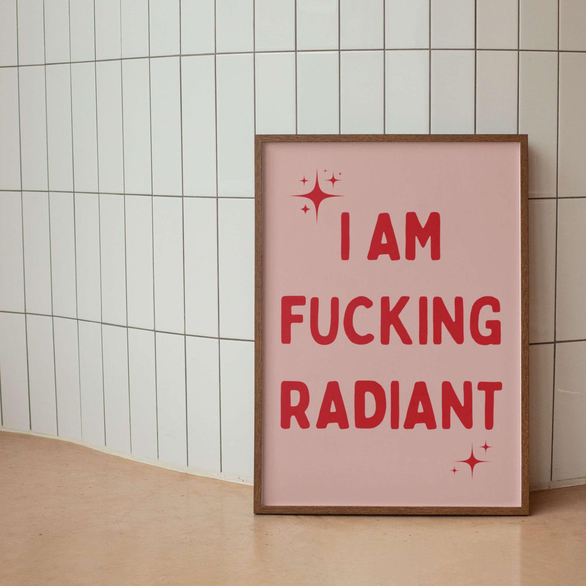 I Am Fucking Radiant Gold Sparkle White Positive Quote Poster - Image 3