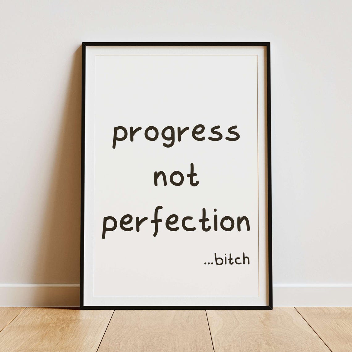 Progress Not Perfection Funny Handwritten Quote Green Poster - Image 2