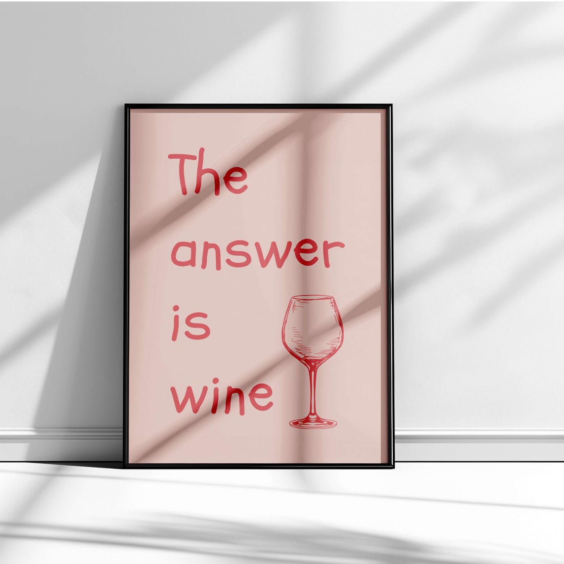 The Answer Is Wine Minimalist Wine Glass Sketch Bar Cart Poster - Image 2