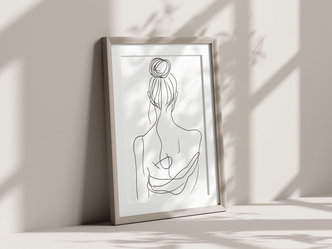 Elegant Woman Back Minimalist One Line Drawing Hair Bun Wall Art - Image 3