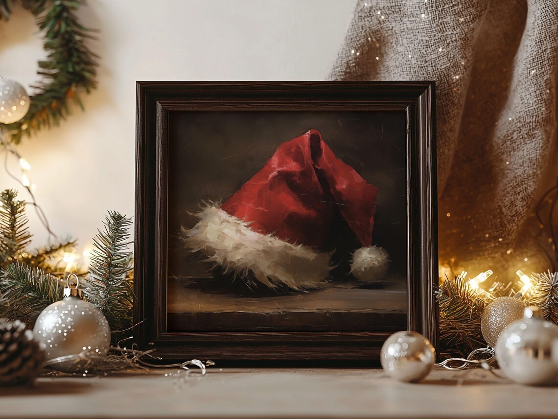 Santa Hat Still Life, Rustic Christmas Art Print - Image 2