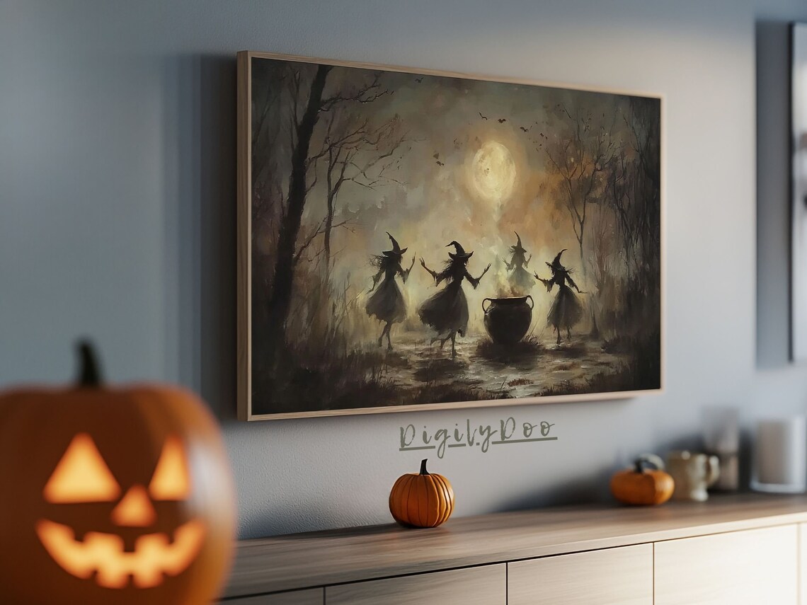 Halloween Witch Sisters Vintage Fall Art Print - Image 3