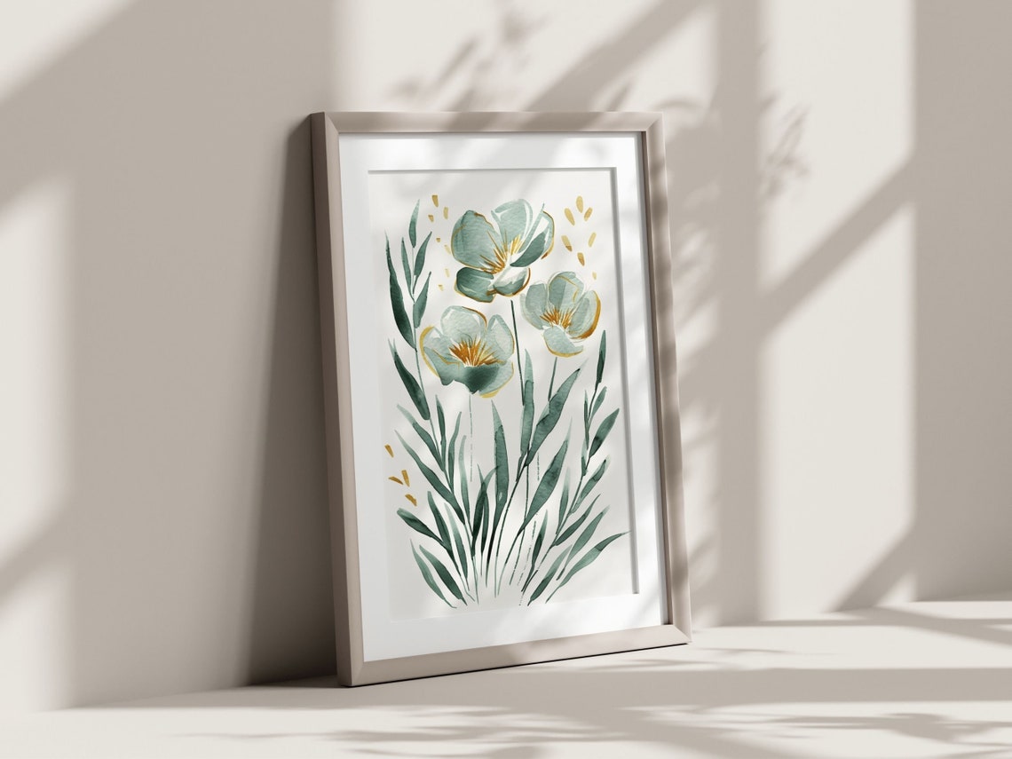 Sage Green Daisies Wildflower Botanical Watercolor Easter Wall Art - Image 2