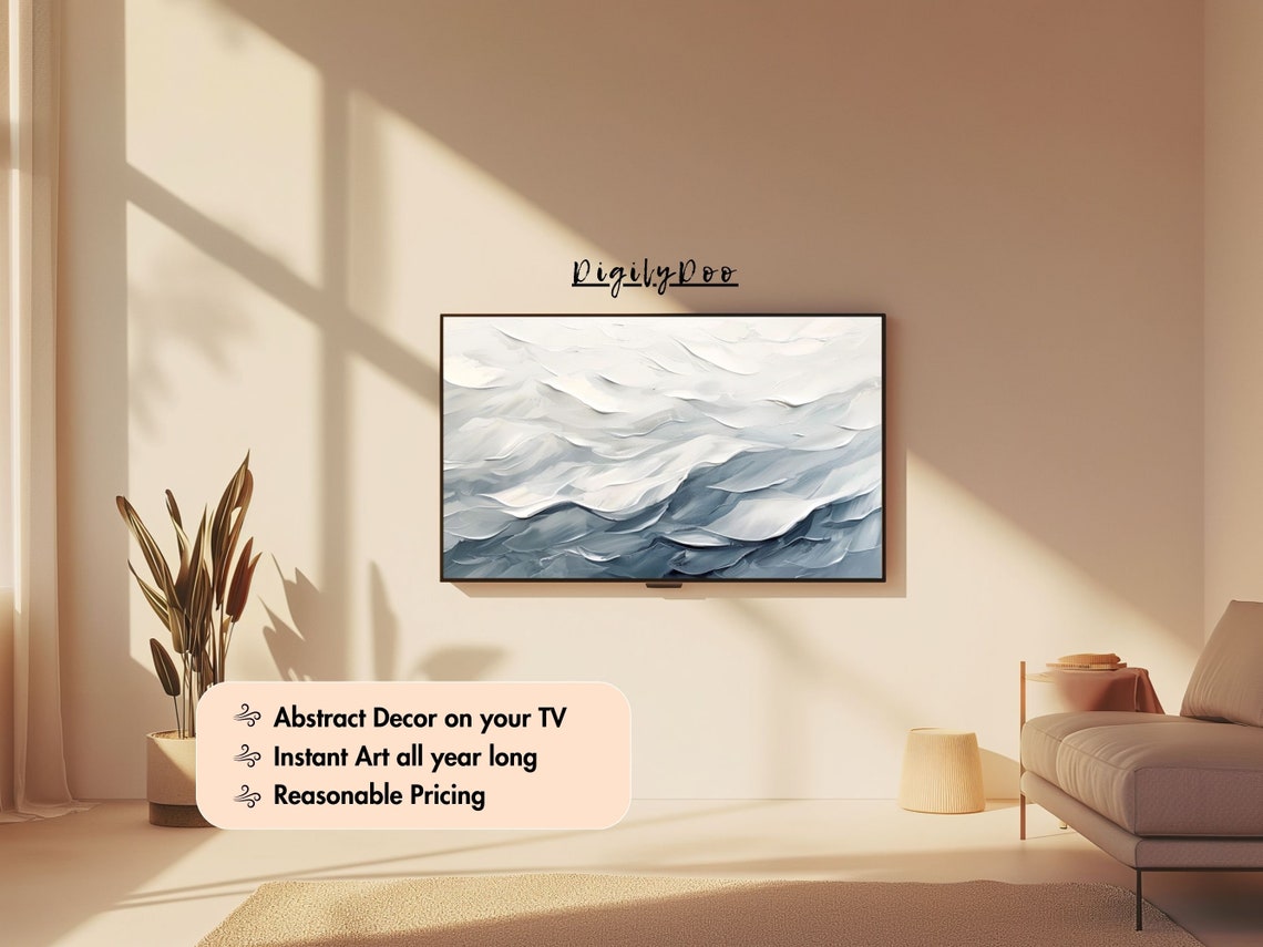 Gray Blue White Wave Abstract Calm Coastal Modern Texture Poster - Image 3