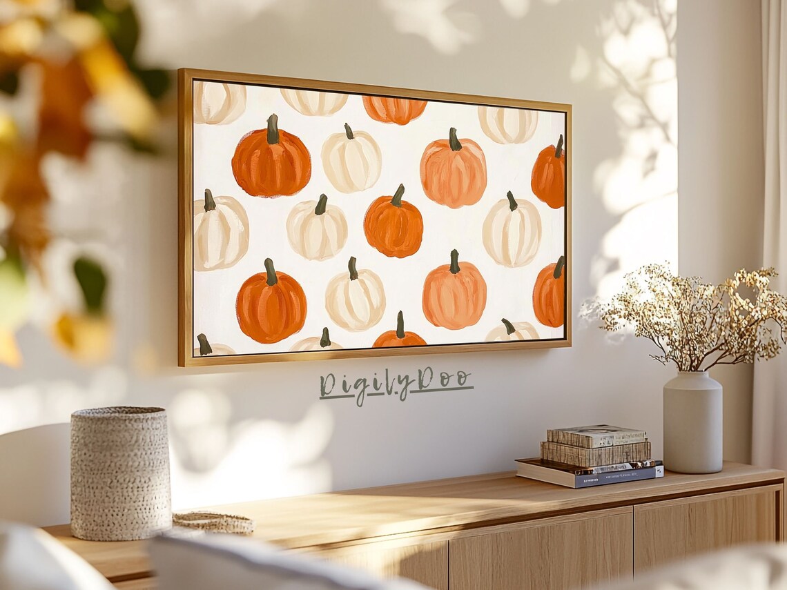 Fall Pumpkin Pattern Watercolour Painting Art Print - Image 3