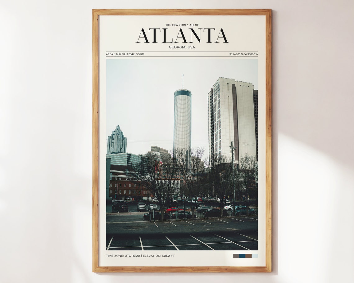 Travel Poster Atlanta Poster Vintage Posters In Atlanta Downtown Print Atlanta Wall Art For Living Room Modern Office Wall Art