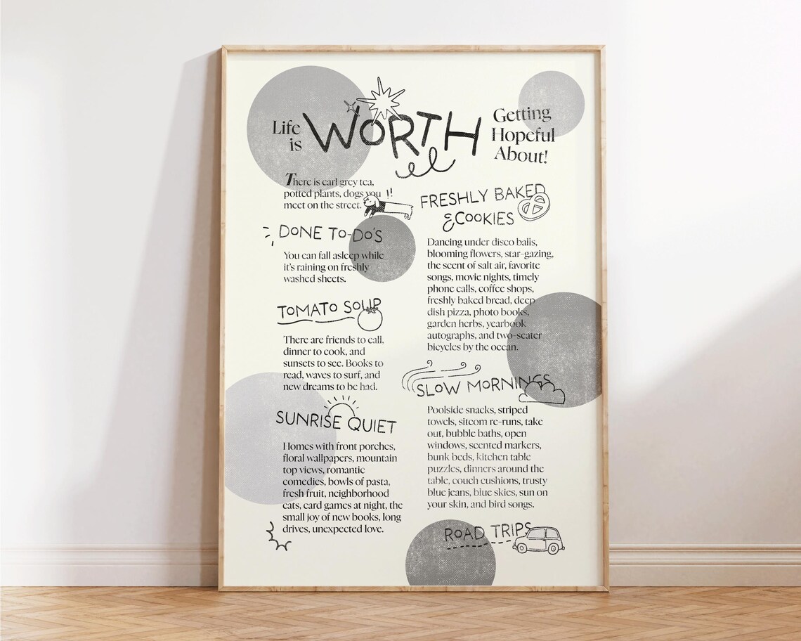 Life Is Worth Getting Hopeful About Gratitude List Grey Wall Art Poster - Image 2