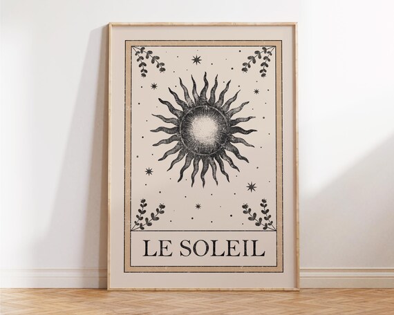 Le Soleil The Sun Vintage Tarot Card Celestial Boho Decor Poster