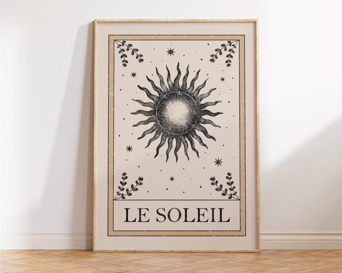 Le Soleil The Sun Vintage Tarot Card Celestial Boho Decor Poster