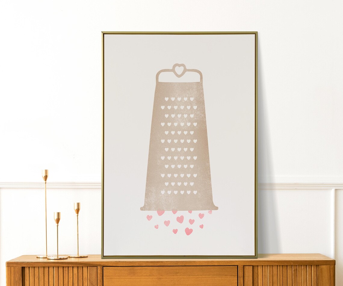 Grate Love Cheese Grater Hearts Pun Neutral Cream Funny Kitchen Poster - Image 3