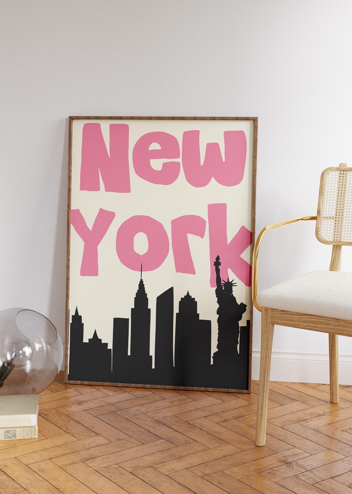 New York City Pink Retro Skyline Statue Of Liberty Travel Poster - Image 2