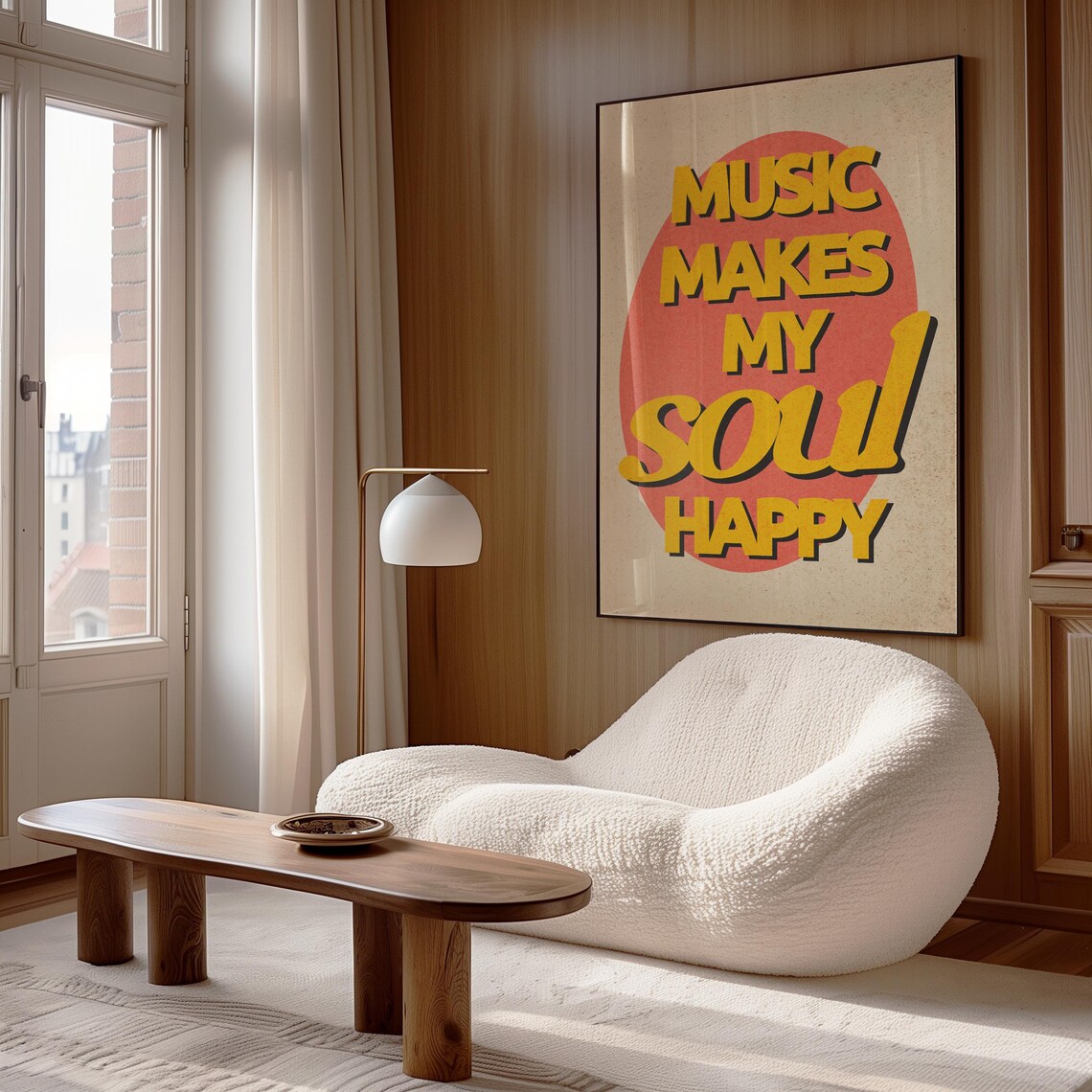 Music Makes My Soul Happy Yellow Retro Music Quote Wall Poster - Image 2