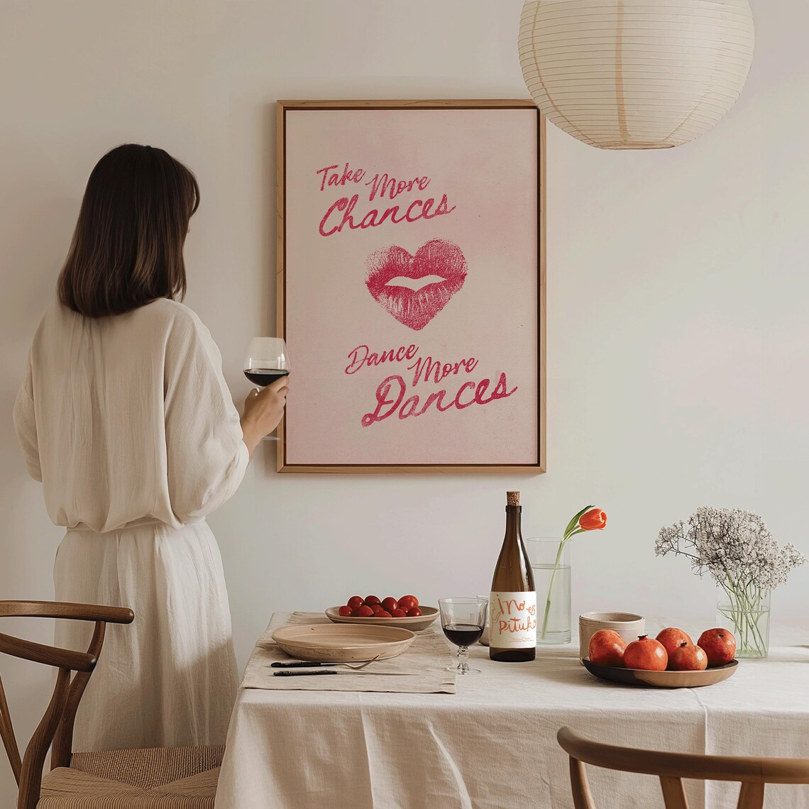 Take More Chances Dance More Dances Lipstick Kiss Blush Pink Wall Print - Image 4