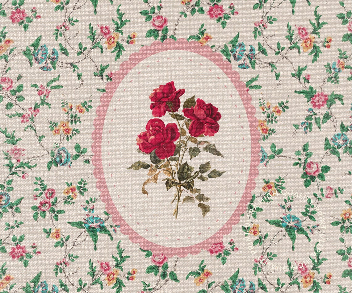 Vintage Red Roses Cameo Floral Chintz Pattern Coquette Wall Art Print - Image 5