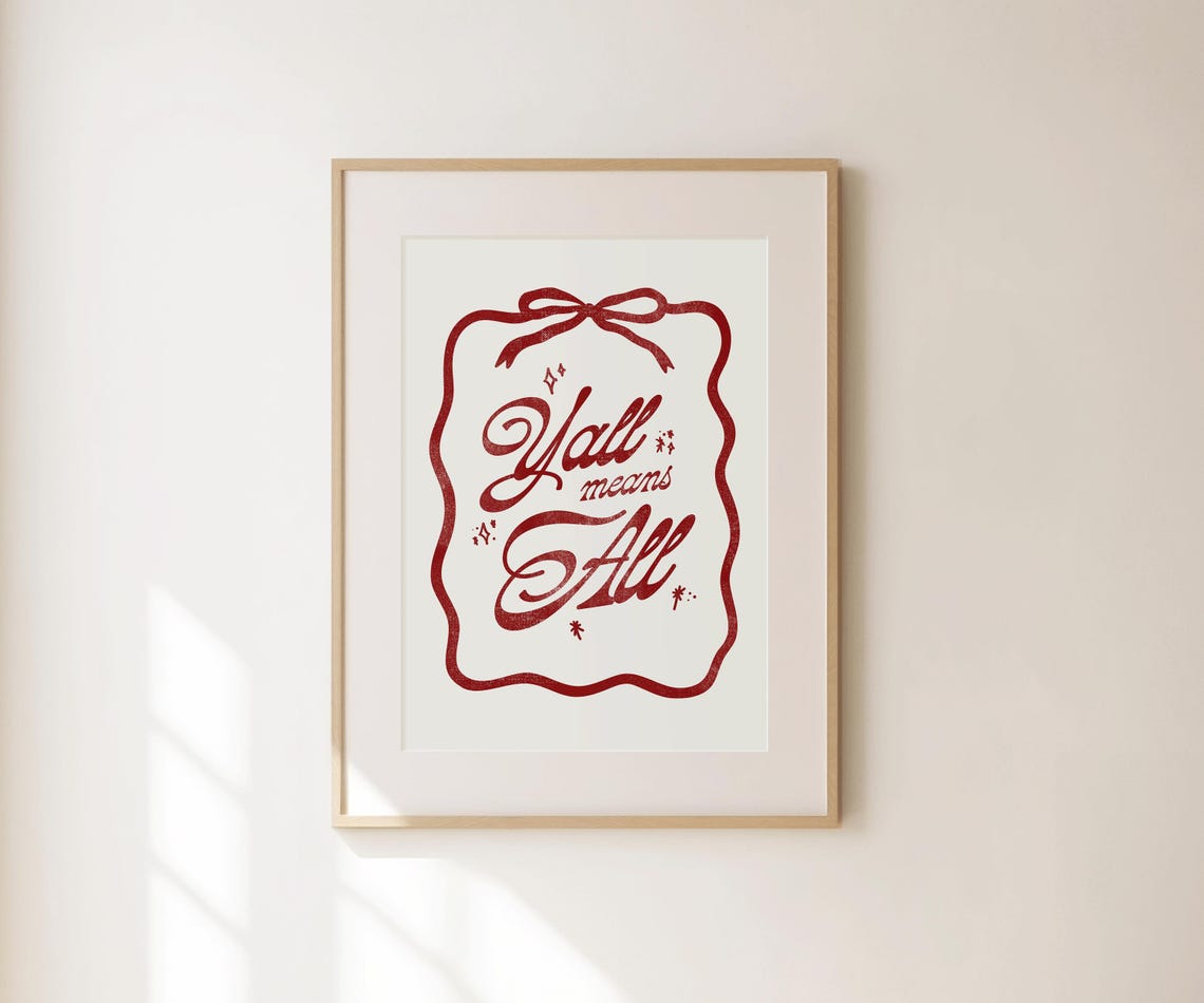Y'all Means All Red Script Cream Coquette Ribbon Quote Wall Poster - Image 4