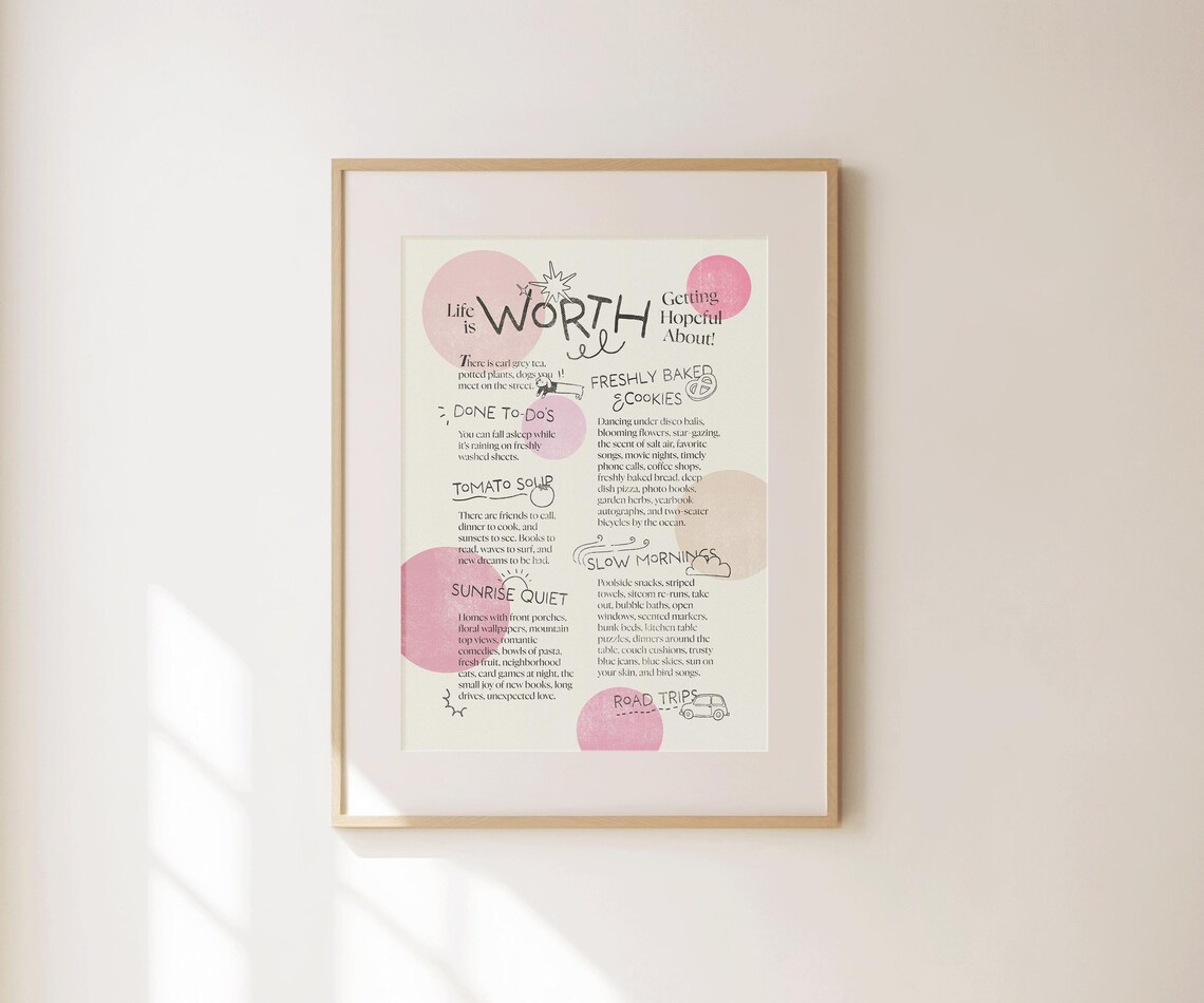 Life Is Worth Getting Hopeful About Pink Gratitude List Affirmation Poster - Image 4