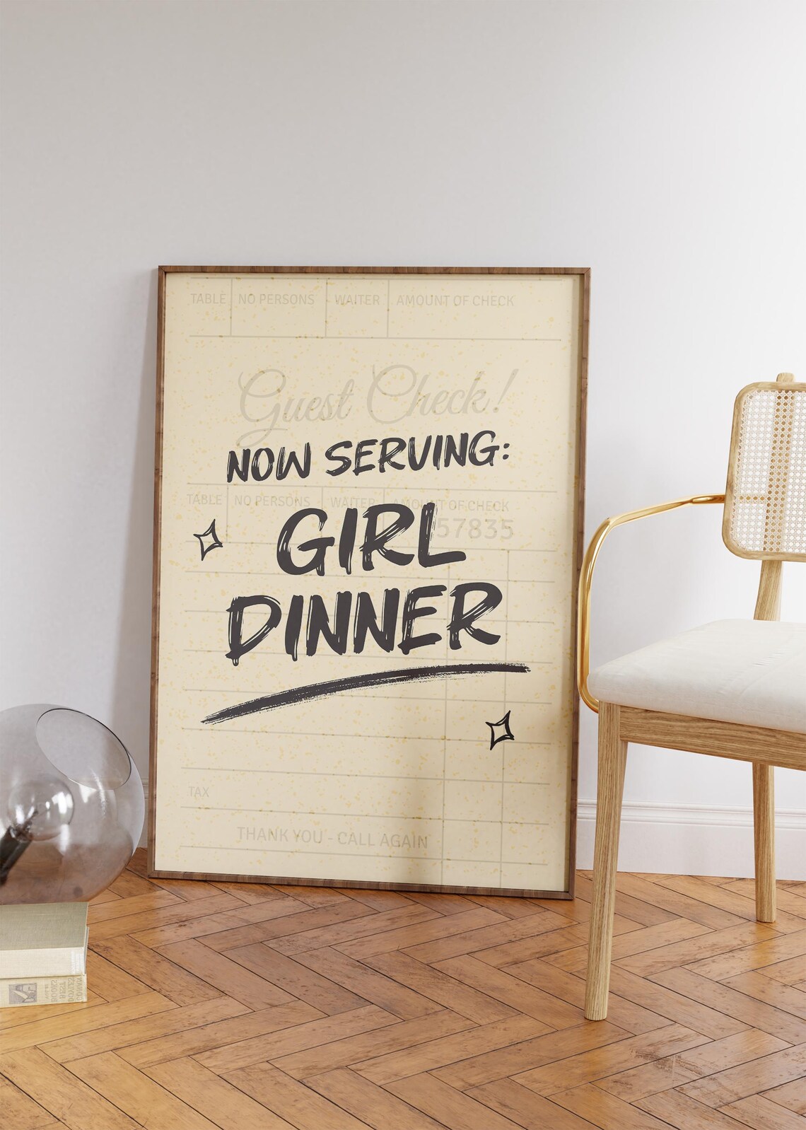 Now Serving Girl Dinner Funny Guest Check Kitchen Meme Wall Art Poster - Image 4
