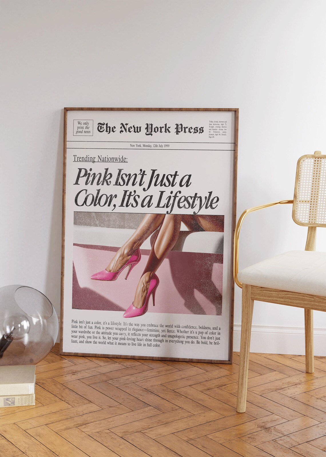 Pink Isnt Just A Color Its A Lifestyle Retro Newspaper Quote Wall Art - Image 4