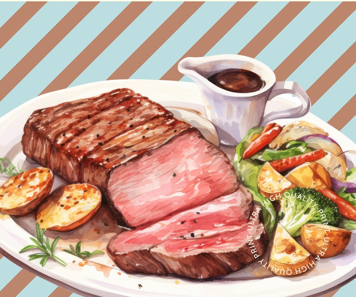 Steak Club Vintage Kitchen Meat Food Illustration Pink Poster - Image 5