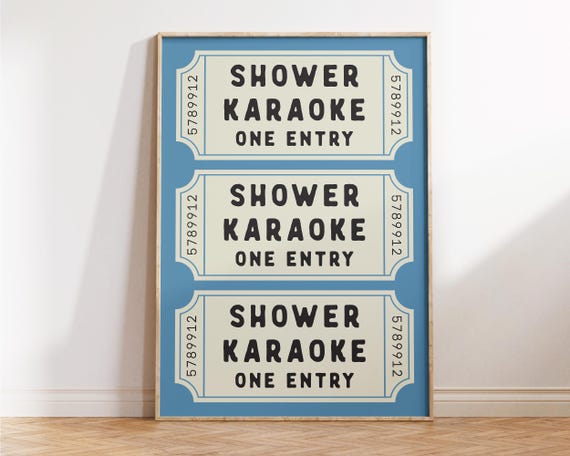 Shower Karaoke Ticket Print Bathroom Decor Aesthetic Shower Singing Poster Retro Preppy Bathroom Art Cute Wall Art