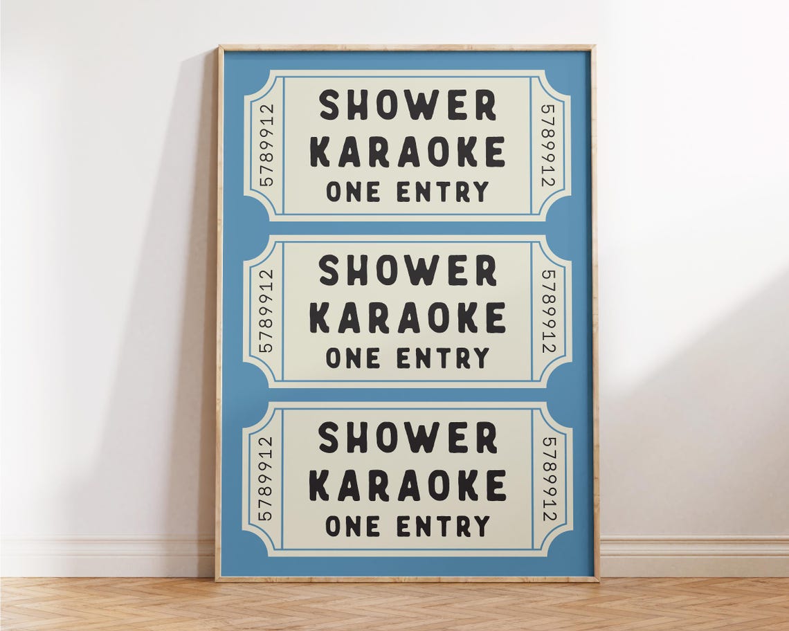 Shower Karaoke Ticket Print Bathroom Decor Aesthetic Shower Singing Poster Retro Preppy Bathroom Art Cute Wall Art