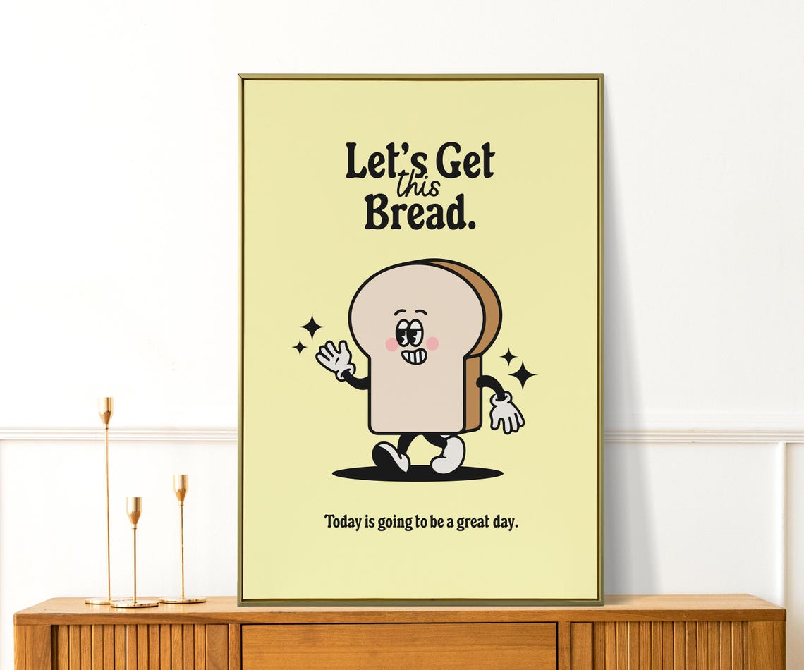 Lets Get This Bread Cartoon Toast Bright Yellow Motivational Poster - Image 2