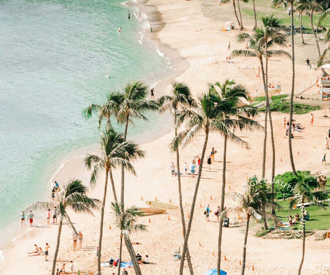 Honolulu Hawaii Beach Palm Trees Aerial Travel Poster Island Wall Art - Image 5