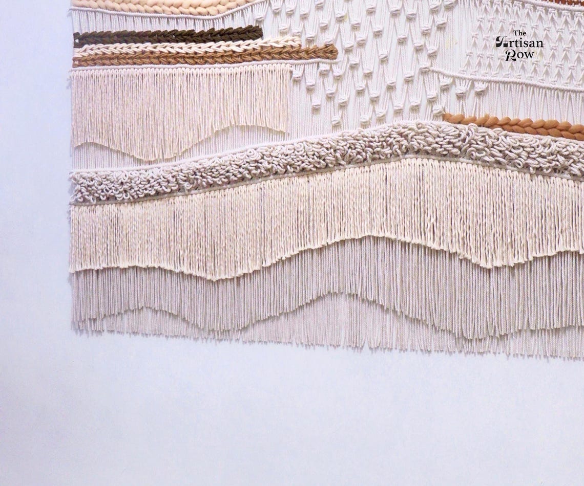 Large Boho Macrame Woven Wall Hanging Neutral Fringe Tapestry Decor - Image 2