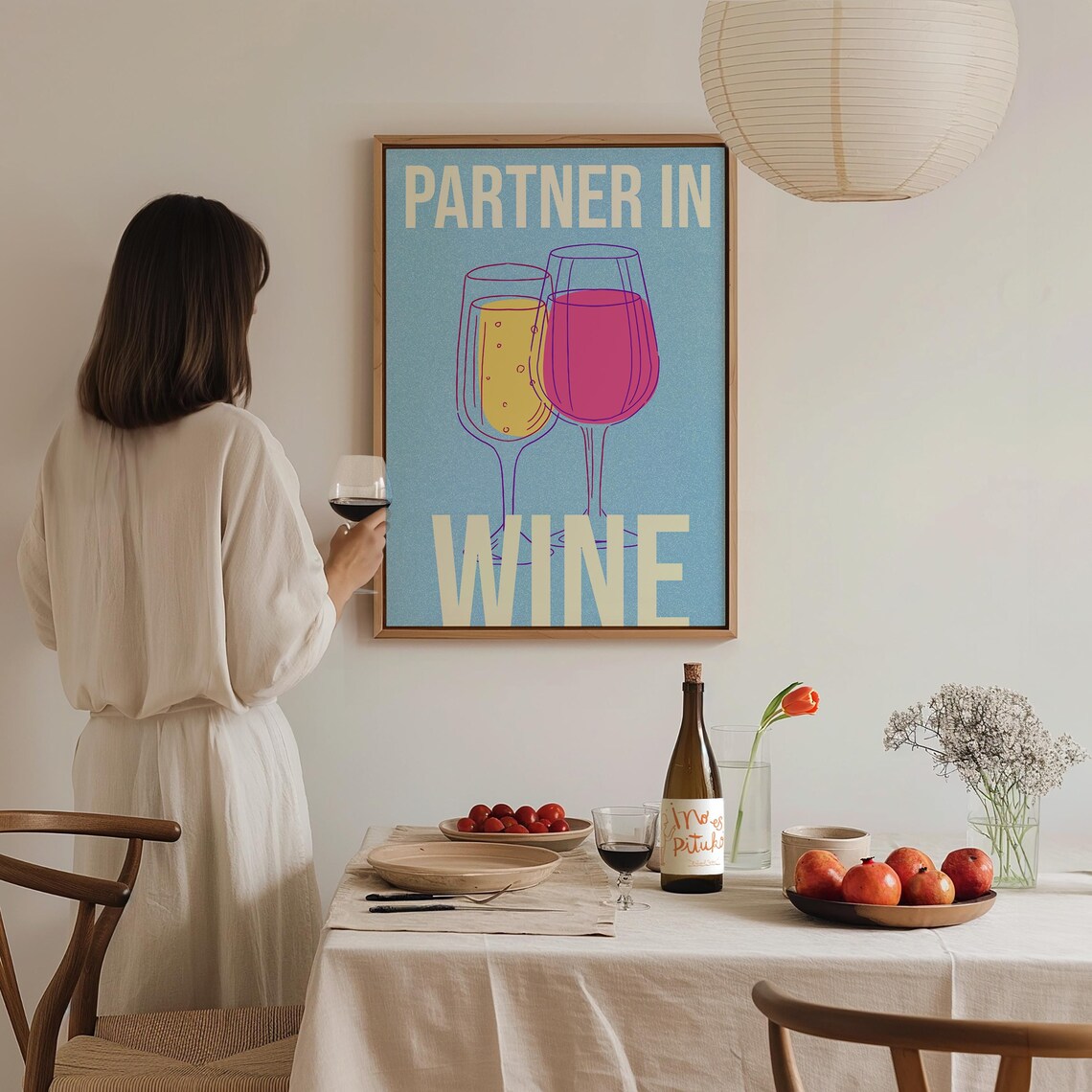 Partner In Wine Blue Bar Cart Art Wine Glasses Funny Wall Poster - Image 3