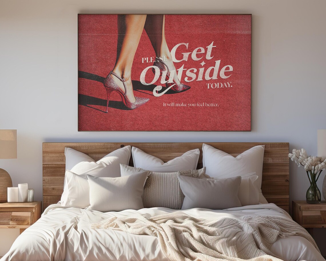 Please Get Outside Today Retro Red Heels Self Love Motivational Poster - Image 4
