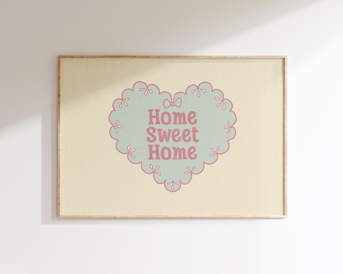 Home Sweet Home Mint Green Heart Pink Girly Cottage Wall Art - Image 5