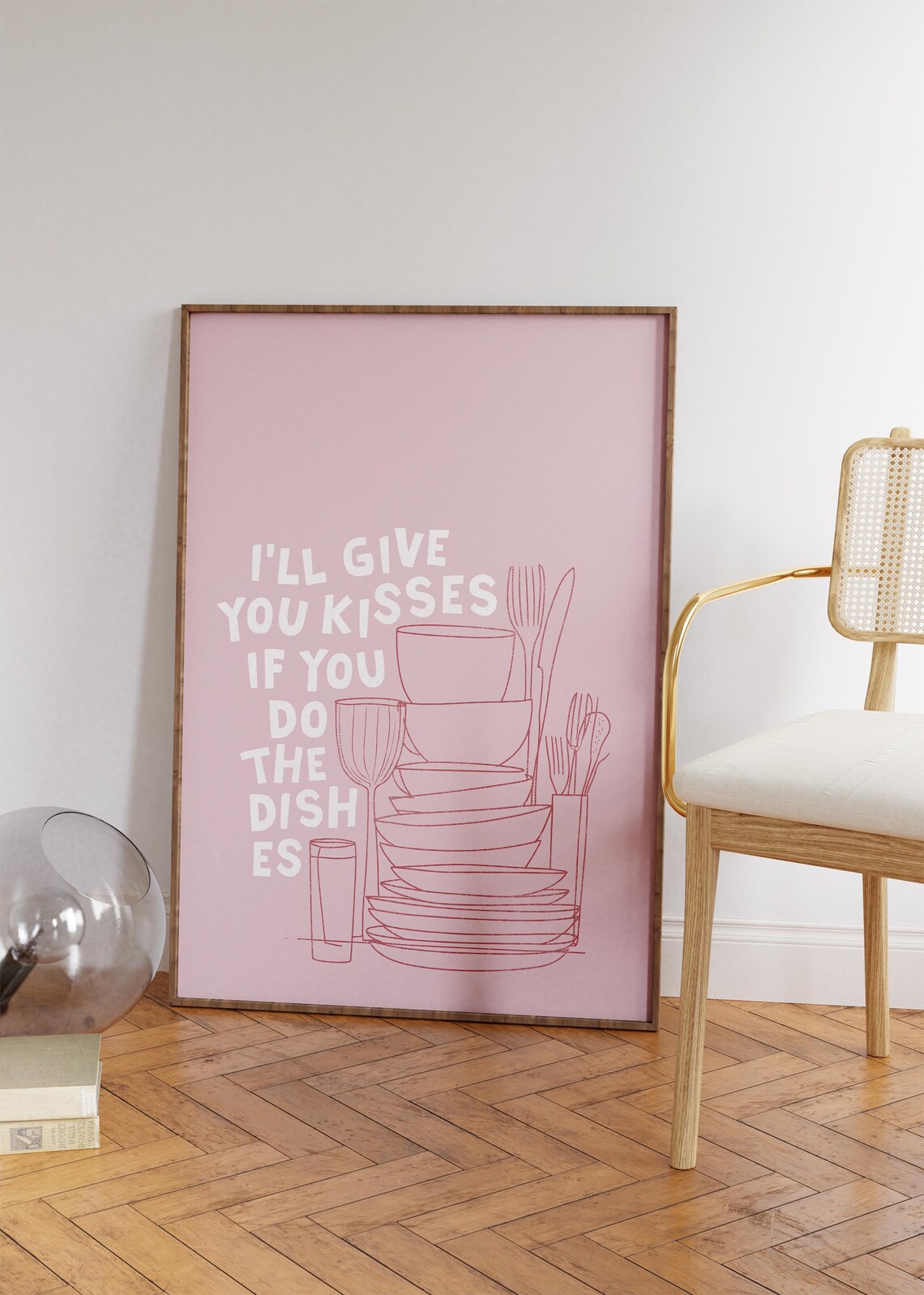 Ill Give You Kisses If You Do The Dishes Pink Kitchen Humor Art Poster