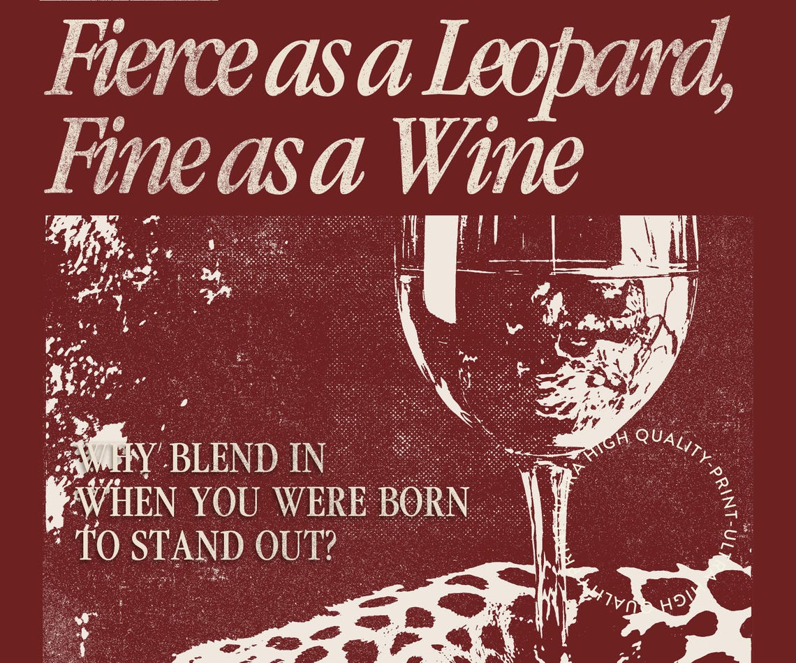 Fierce As A Leopard Fine As A Wine Red Newspaper Quote Wall Print - Image 5